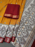 Yellow with Red Madhubani Printed Saree