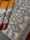 Yellow with Red Madhubani Printed Saree