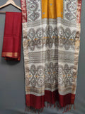 Yellow with Red Madhubani Printed Saree