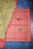 Pure Dusty Pink and Green Hand Kantha Work Dupatta In Semi Tussar Suit Set