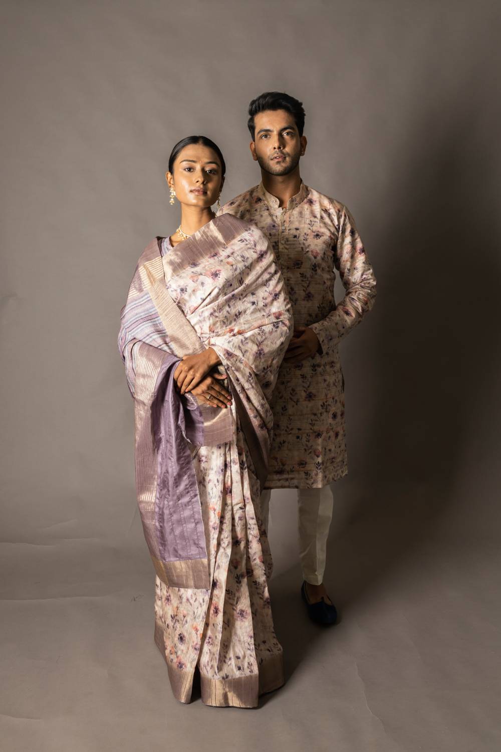 Blooming Blossom Tussar Couple Outfits