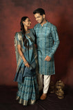 Classic White Stripe Tussar Couple Outfits