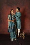 Classic White Stripe Tussar Couple Outfits