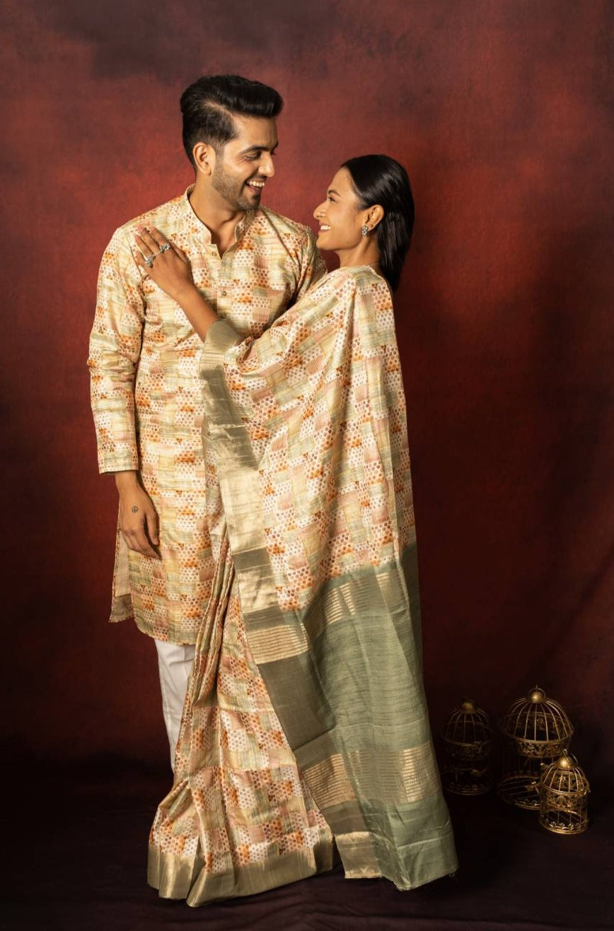 Mosaic Bliss Tussar Couple Outfits
