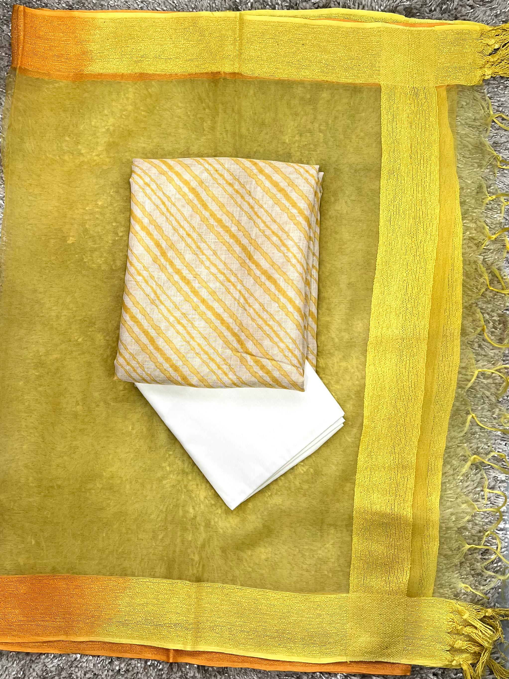 Sparkling Yellow Ombre Pure Organza Silk Unstitched Salwar Set