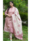Beige and Rust Striped Semi Formal Ready to Wear Silk Kurta Set Geetha Creation