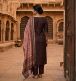Regal Mocha Handloom Semi-Silk Suit Set Geetha Creation