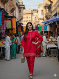 Ruby Red in Silk Stylish Co-ord Set Geetha Creation