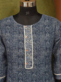 Everyday Blue Linen Ready To Wear Kurta Set Geetha Creation