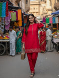 Ruby Red in Silk Stylish Co-ord Set Geetha Creation