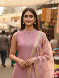 Stylish Pink Cotton Fancy Ready To Wear Kurta Set