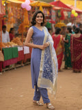 Stylish Lavender Blue Cotton Fancy Ready To Wear Kurta Set Geetha Creation