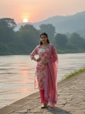 Sparkling Hot Pink Ombre Organza Ready to Wear Silk Kurti Set Geetha Creation