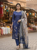 Midnight Blue Floral Ready to Wear Silk Kurti Set