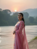 Sparkling Hot Pink Ombre Organza Ready to Wear Silk Kurti Set