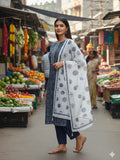 Everyday Blue Linen Ready To Wear Kurta Set Geetha Creation
