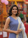 Stylish Lavender Blue Cotton Fancy Ready To Wear Kurta Set
