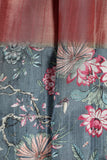 Grey and Pink Floral  Chapa Handloom Tussar Saree C1