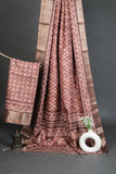 Subtle Brown Zig-Zag Patterned Border Chapa Handloom Saree Geetha Creation