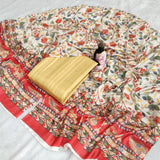 Yellow Tussar Column Two Piece Unstitched Suit