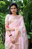 Super Rich Double Cloth Organza Saree - Baby Pink Geetha Creation