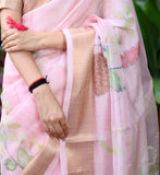 Super Rich Double Cloth Organza Saree - Baby Pink Geetha Creation